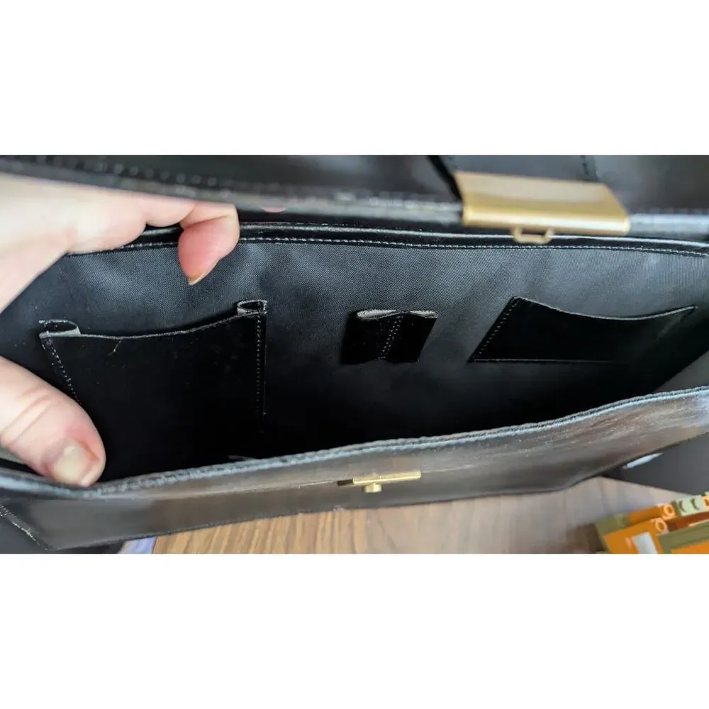Amiet Swiss Leather Briefcase Portfolio Attache Bag Black Vtg Business